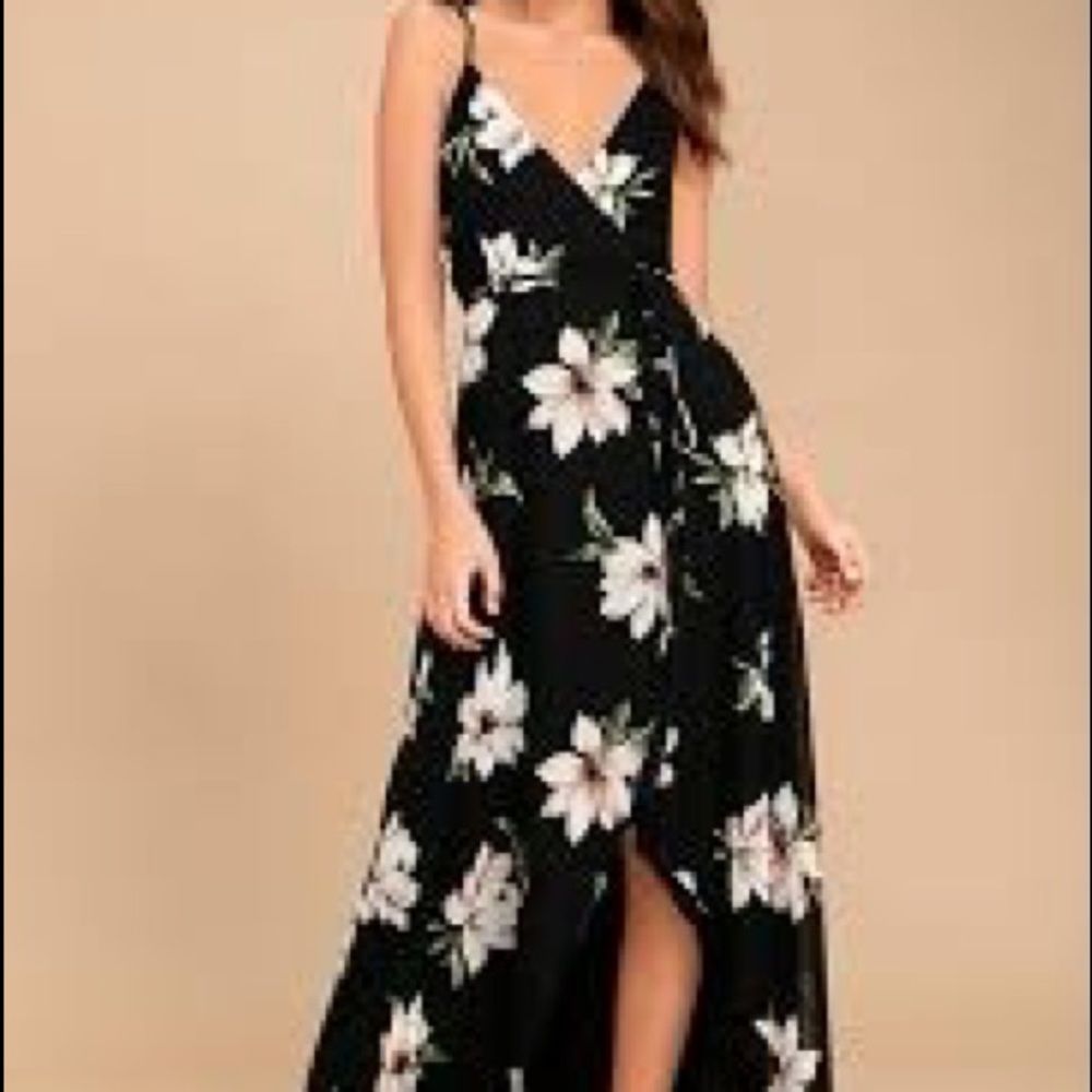 Lulus All Mine Black Floral Wrap Maxi